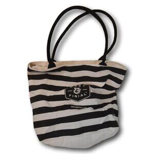 Harp & Finial Black & White Stripe Zippered Tote